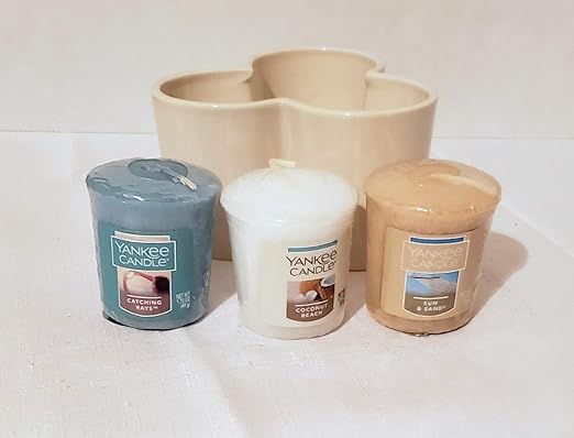 Yankee Candle New 4pc Mixology Triple Votive Holder With 3 Votive Candles White Color Triple Votive Candle Holder Black Cherry Vanilla Cupcake Chocolate Layer Cake Candles Holders Com Home Decor