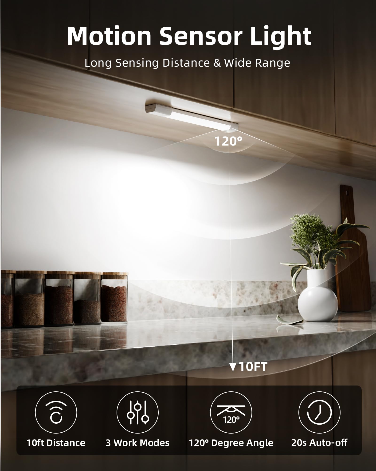 EZVALO 3 Pack 7” Motion Sensor Light Indoor, Wireless Under Cabinet Lighting, 30 LED Rechargeable Closet Lights, Dimmable, 3 Color Temperatures, Counter Lights for Wardrobe, Pantry, Bedroom, Kitchen