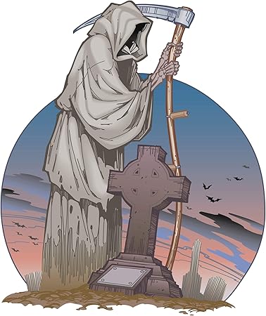 Amazon Com Grim Reaper In Graveyard With Pink Sunset Horizon Cartoon Icon Vinyl Sticker 8 Tall Automotive