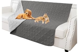 Tuffeel Waterproof Dog Blanket, 68x82 inches Pet Couch Covers for Sofa, Bed Furniture Protector from Dogs Washable and Reversible-Lightgrey+Darkgrey