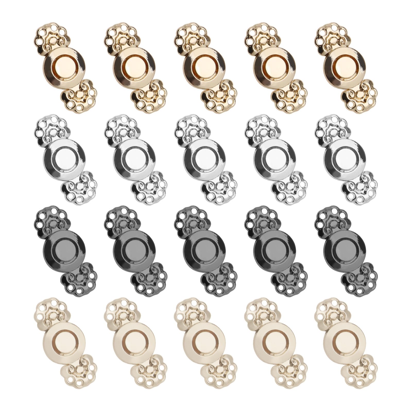 YINETTECH 20 Pairs Cape Cloak Clasp Vintage Lucky Cloud Pattern Sew On Snap Buckle Fasteners Hook and Eye Cardigan Clip for Costume Making 4 Colours 29x13mm