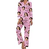 MAIWELL Personalized Pajamas For Women Set Funny Custom Pet Dog Face Pajamas Photo Pjs Gift Long Sleeve Button Down Sleepwear