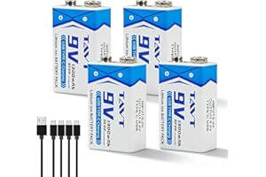 TAVT 4 Pack 9V Rechargeable Batteries 1300mAh, USB C Lithium Ion Battery with 4 in 1 Charging Cable, Long Lasting 9 Volt Batt