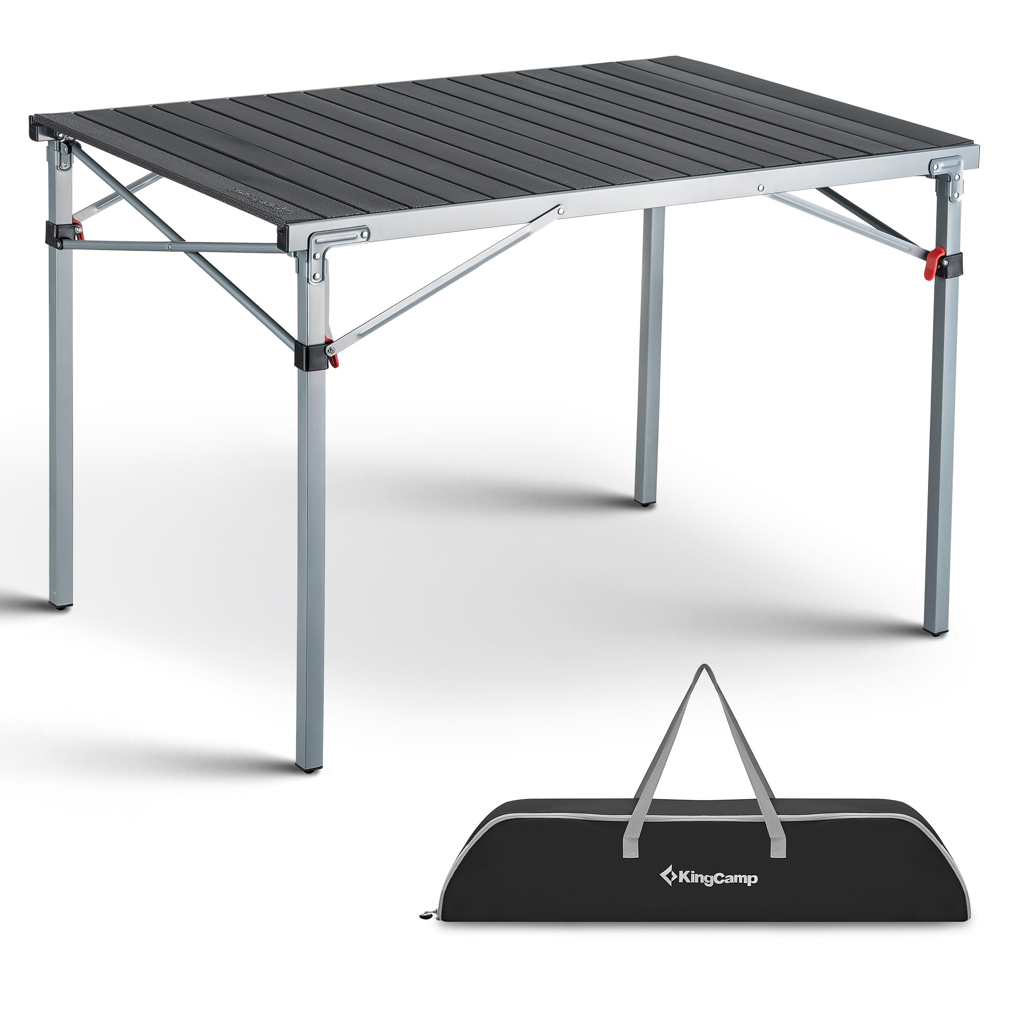 KingCamp Folding Camping Table with Aluminum Frame | Roll-Up Tabletop for 4-6 People | Foldable & Durable up to176 lbs (80 kg), Silver, 42 x 28 inches (107 x 70 cm), L
