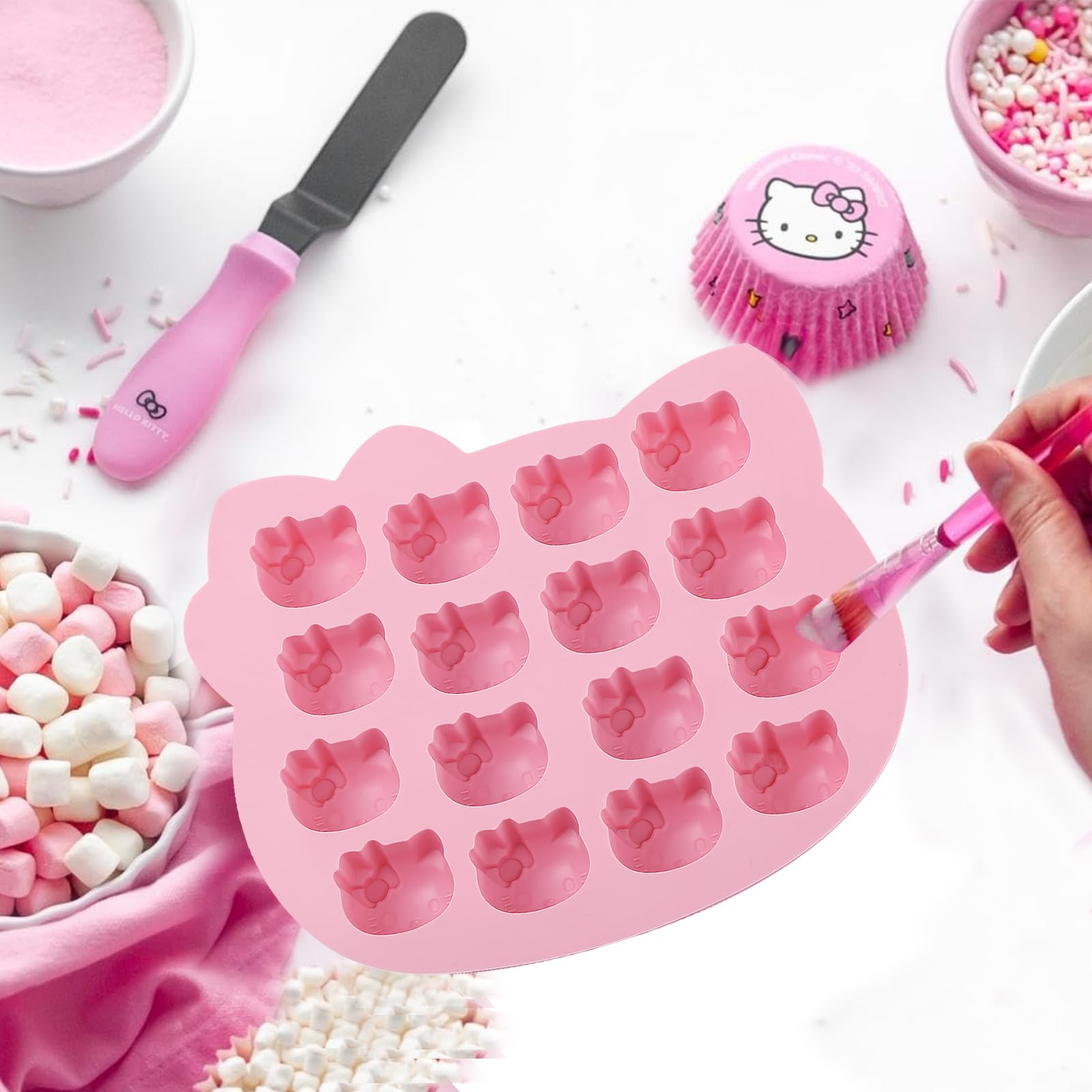 Cute Kitten Chocolate Silicone Mold, Silicone Candy Molds 16 Cavity, Cat Ice Cube Tray for Baking, Cupcake Topper, Pudding, Butter, Gelatin, Jelly, Bath Bomb, Candle, Plaster, Resin, Clay