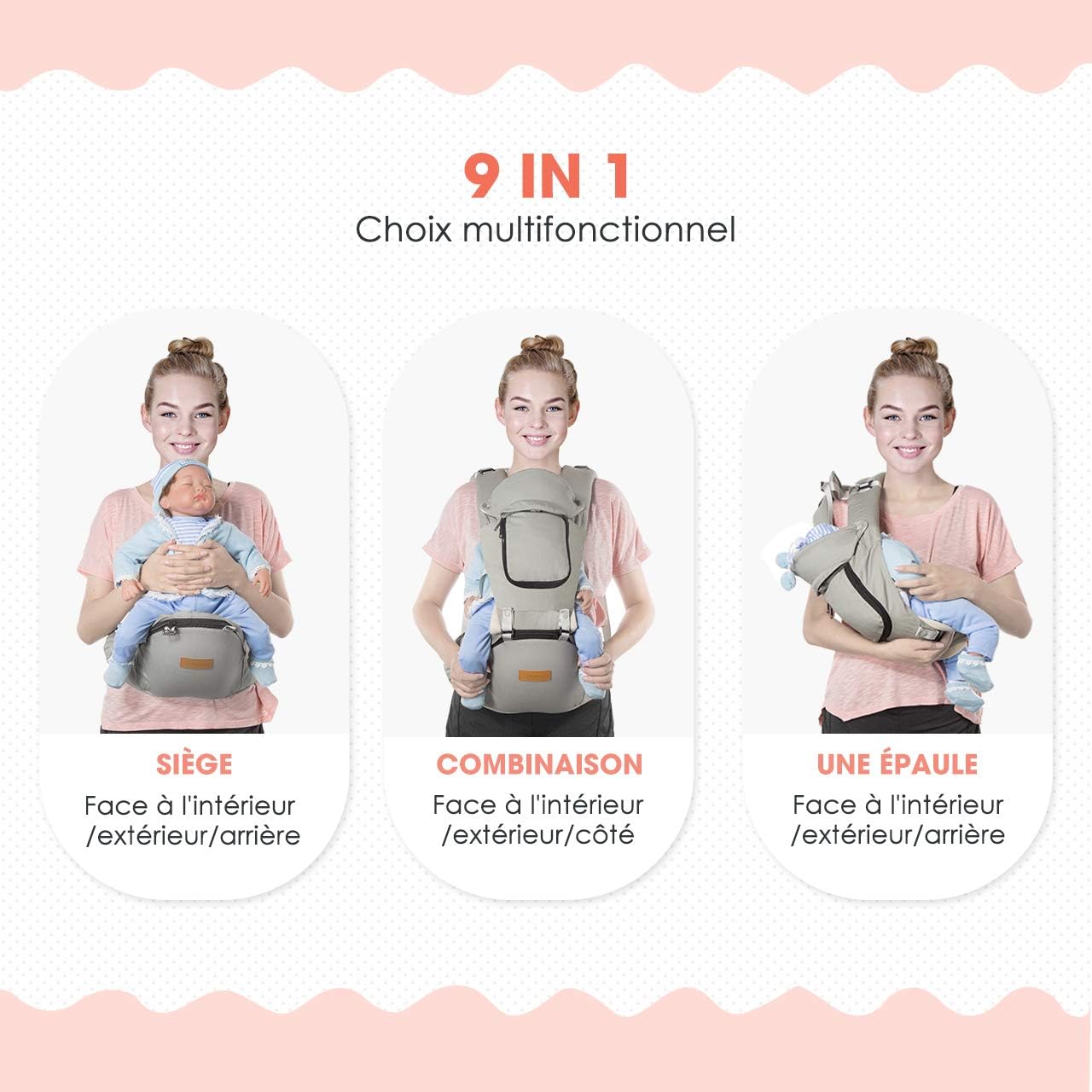 9 En 1 Omorc Porte Bebe Ergonomique Pour Bebe De 3 A 36 Mois Multiposition Avec Siege De Hanche 100 Coton Ceinture Reglable Porte Bebe Porte Bebes Bebe Puericulture Dwteam In