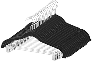 SODYNEE Velvet Pants Skirt Hangers with Clips - Pack of 20 Black Shirt Clothes Felt Non Slip Heavy Duty Slim Hanger Set for Skirts Pant Suit Shorts Women Dress,Space Saving with Two Metal Clip