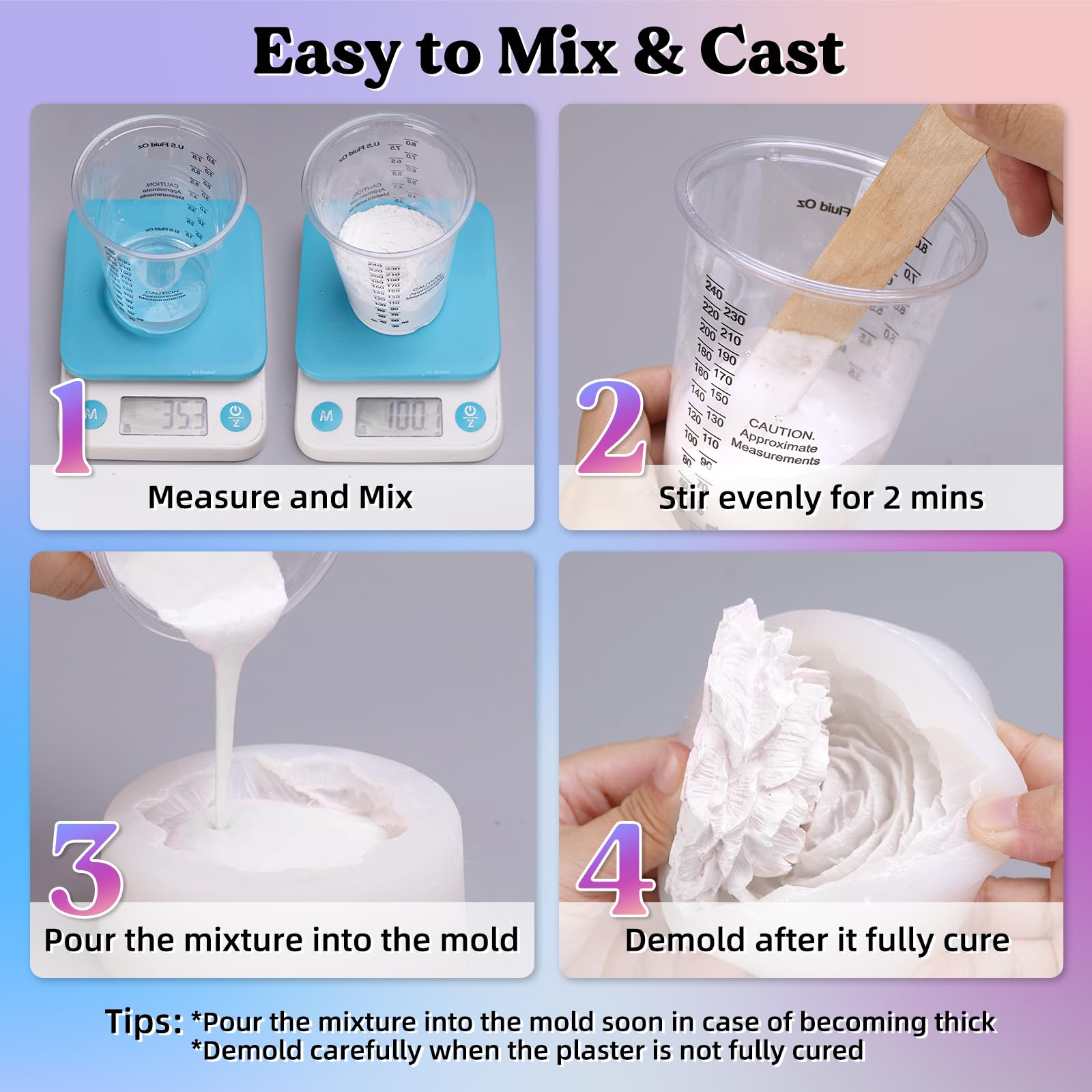 LET'S RESIN Resin Casting Powders 3000g, Fast Cured Casting Resin Kit for Beginners,20~30 Minutes De-Mold, Water Activated Plaster Powder Kit for Molds, Easy Mixing & Self Leveling