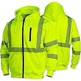 FONIRRA High Visibility Safety Work Hoodie for men Construction Hi Vis Reflective Fleece Sweatshirt with Zipper ANSI Class 3