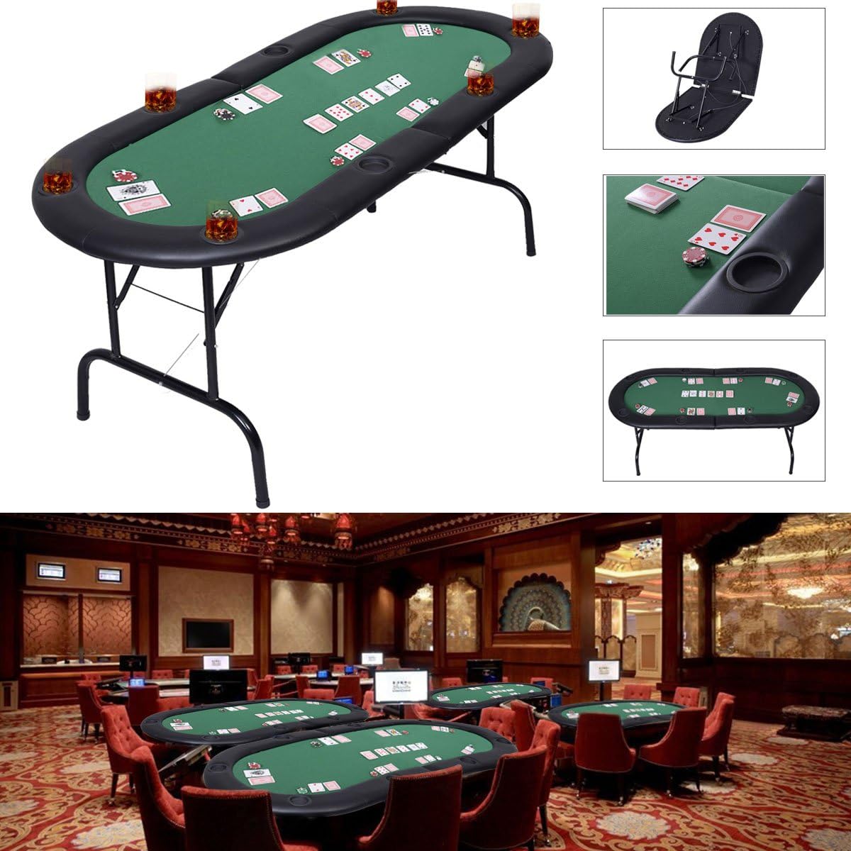 Super Saturday COSTWAY Foldable Poker Table With Steel Stand For 8
