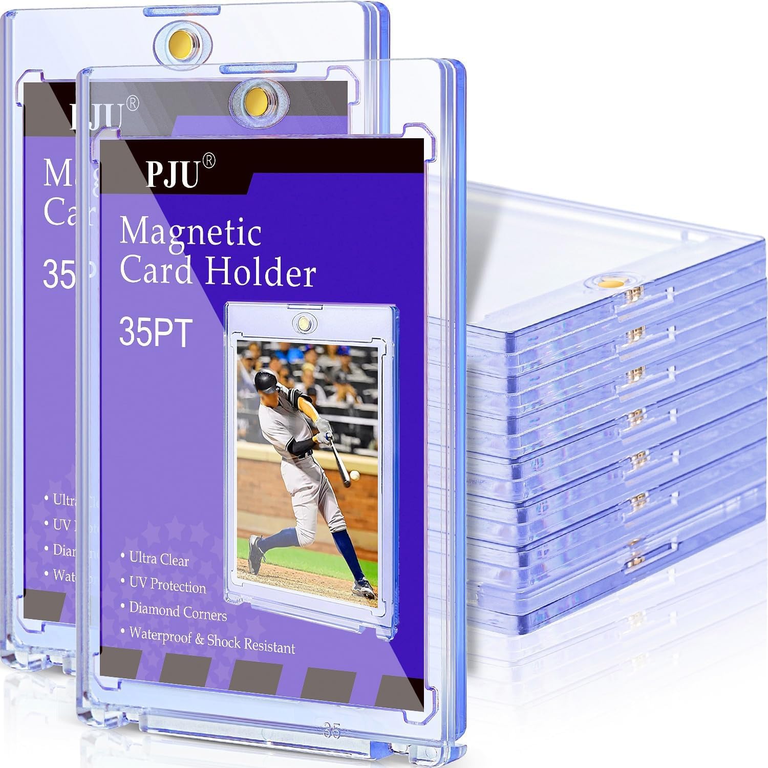 Photo 1 of 30ct Magnetic Card Holder, 35pt One Card Holder Touch for Trading Cards, U-V Protection Magnetic Card Case for Baseball Cards, Card Protectors Hard Plastic, Display Case for Game Cards, Sports Cards