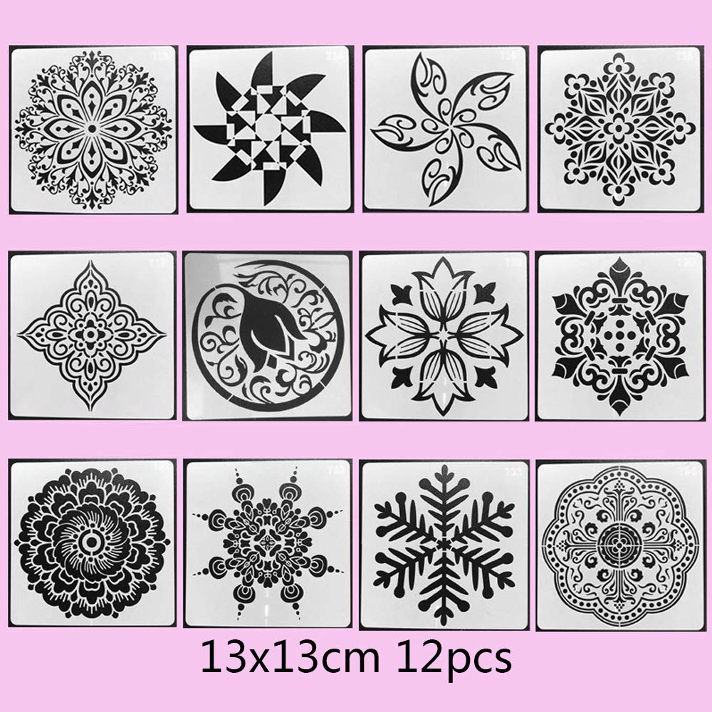 BLUGUL Mandala Stencils, Mandala Dotting Tools, Painting Templates, for Airbrush DIY Walls Art Stone Rock Painting, Type G 12pcs