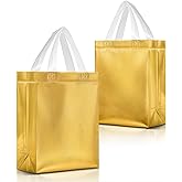 Nush Nush Gold Gift Bags Medium Size – Set of 12 Reusable Gold Gift Bags With Handles - Perfect Party Favor Bag for Christmas Holidays, Wedding, Bachelorette Party Favors and Goodies – 8W x 4D x 10H