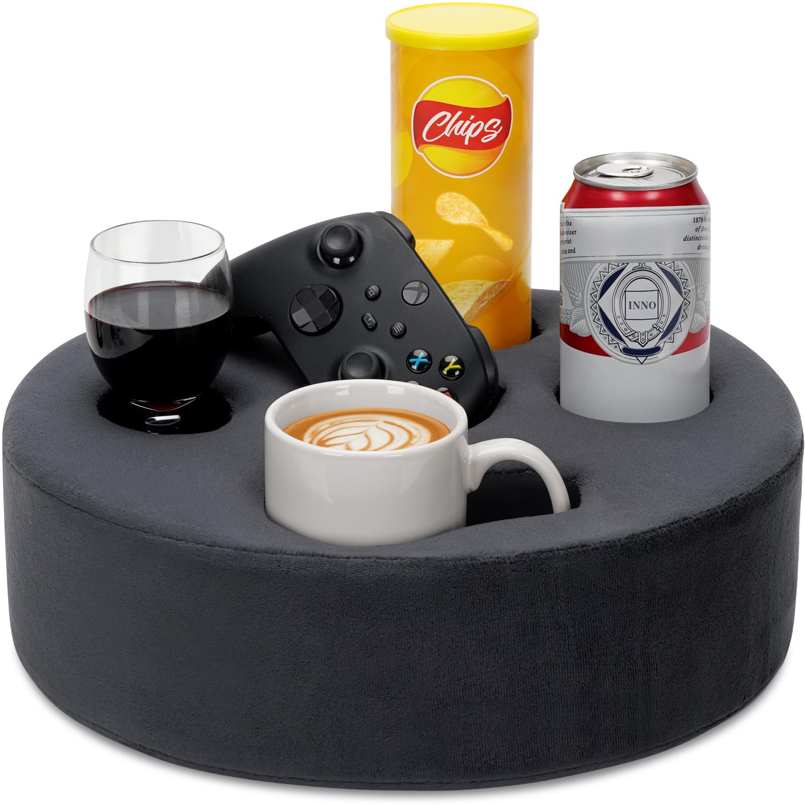 INNO STAGE Couch Cup Holder, Sofa Drink Holder Tray, Removable and Washable Pillow Cushion with Coffe Mug Holder for Home,Car,Bath,Park,Floor,Travel,Airplane,Indoor,Outdoor