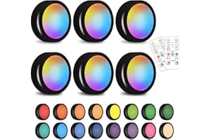 SIXDEFLY Wireless 16 Color Changing LED Puck Light 6 Pack LED Under Cabinet Lighting Closet Light Battery Powered Night Lights with Remote Control Dimmer & Timing Function