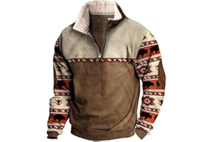RTTUIOP Western Aztec Jacket Men Casual Vintage Long Sleeve Button Down Shirts Henley V-Neck Top Pullover Work Sweatshirts