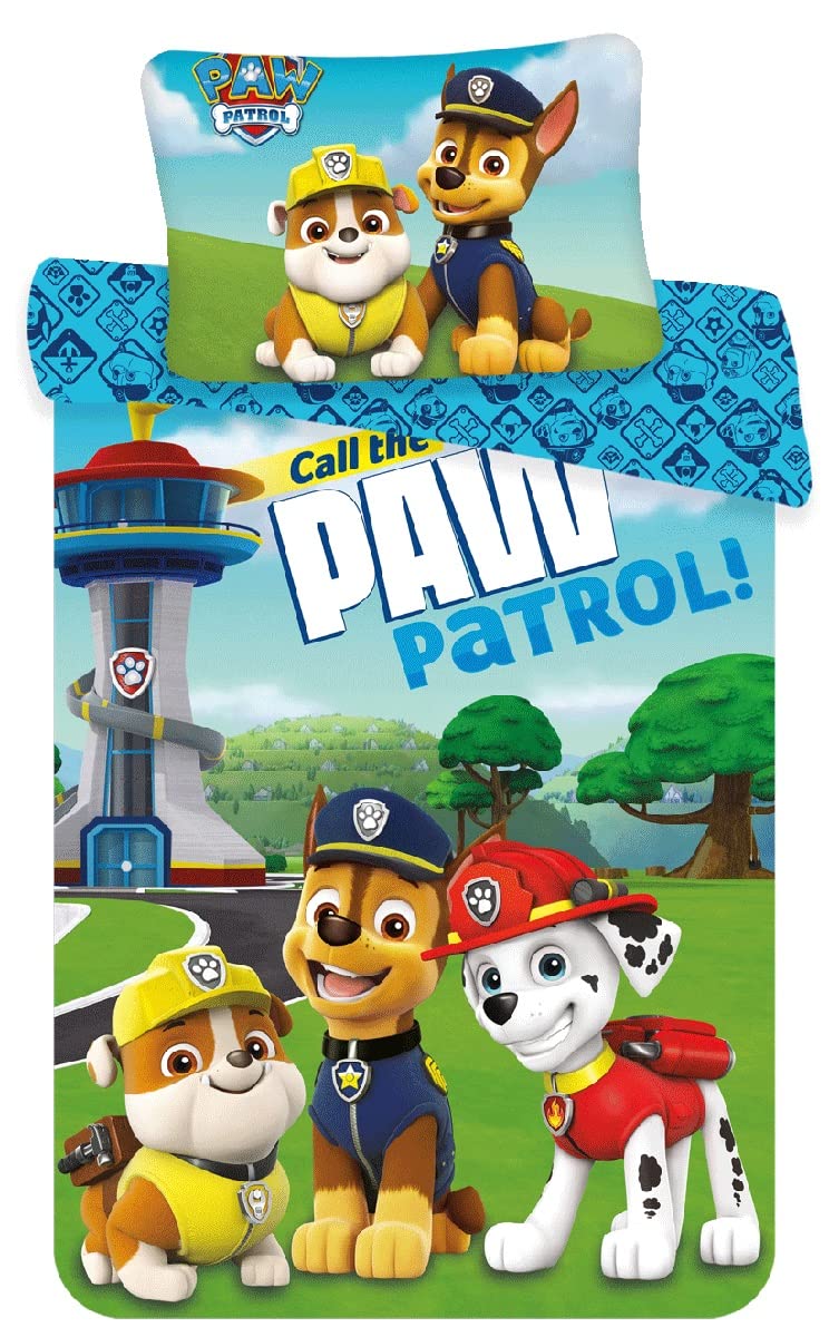JFabrics Paw Patrol Reversible Bedding Set – Duvet Cover 100 x 135 cm + Pillowcase 40 x 60 cm Marcus, Chase and Ruben