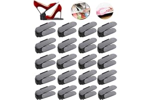 RISETEX Shoe Slots Organizer 20 Pack - Shoe Stacker, Increase Space by 200%, 4 Levels Adjustable, Black