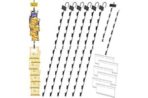 Ngdiluxury Hanging Merchadise Strips with Hooks,32 inches Chip Display Rack Stand 72 Clips Potato Chip Bag Holder with Label Headers Metal Retail Display Rack for Snack Candy 6Pcs Black