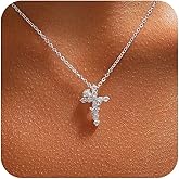Tasiso Gold Cross Necklace for Women, Dainty 14K Gold Silver Cubic Zirconia Rose Cross Pendant Choker,Trendy Small Cross Chain,Easter Christian Baptism Religious Faith Jewelry Gifts