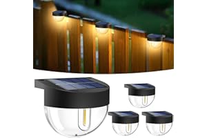 btfarm 4 Pack Solar Fence Lights Outdoor Waterproof LED, Retro Deck Lights Solar Powered, Solar Step Light for Outside Porch Balcony Stair Yard Garden Patio Decor, Warm White