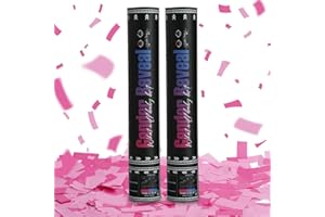 Gender Reveal Pink Confetti Cannon, DOUKEE Baby Shower Pink only Biodegradable Confetti Poppers for Girl Baby Reveal Party - 2 Set