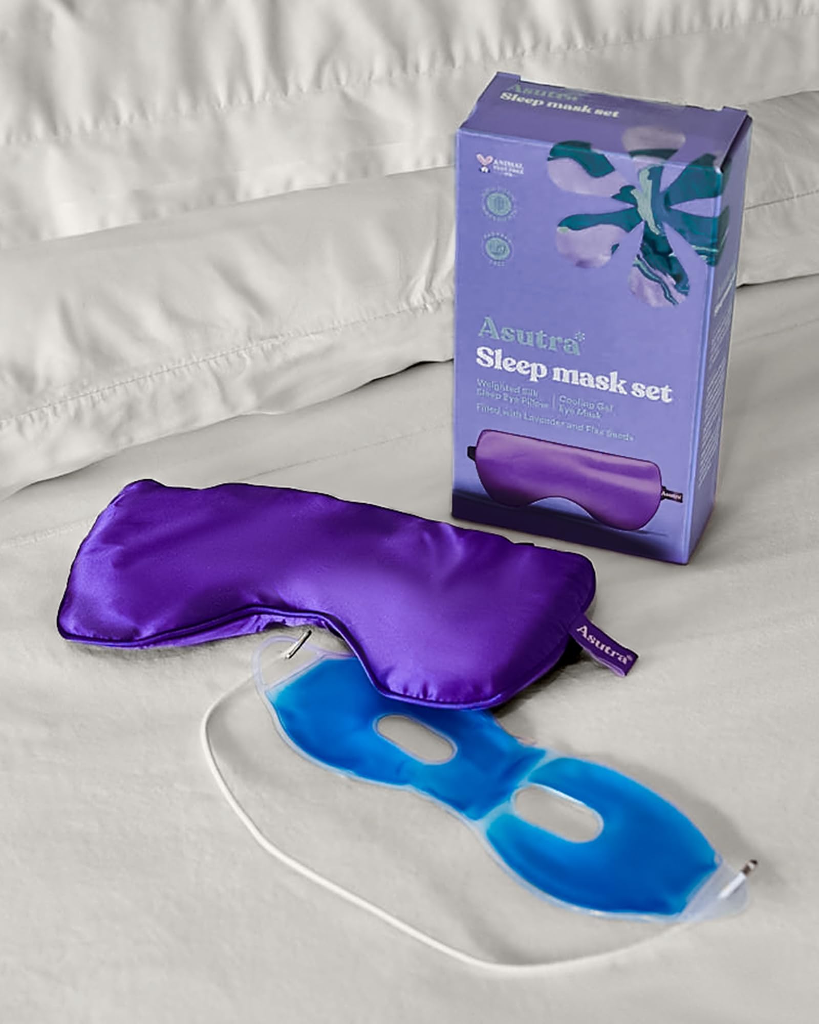 ASUTRA Silk Eye Pillow for Sleep, Purple - Filled w/Lavender Buds & Flax Seeds, Weighted Eye Mask, Meditation & Light Blocking Blindfold, Cooling Gel Mask Included