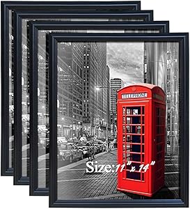PETAFLOP Black 11x14 Picture Frame Wall and Tabletop Poster Frames, Gallery Wall Frame Set, Set of 4