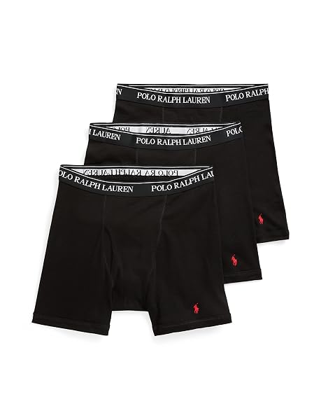 POLO RALPH LAUREN UNDERWEAR MEN’S CLASSIC FIT COTTON BOXER BRIEFS 3 PACK, POLO BLACK, L