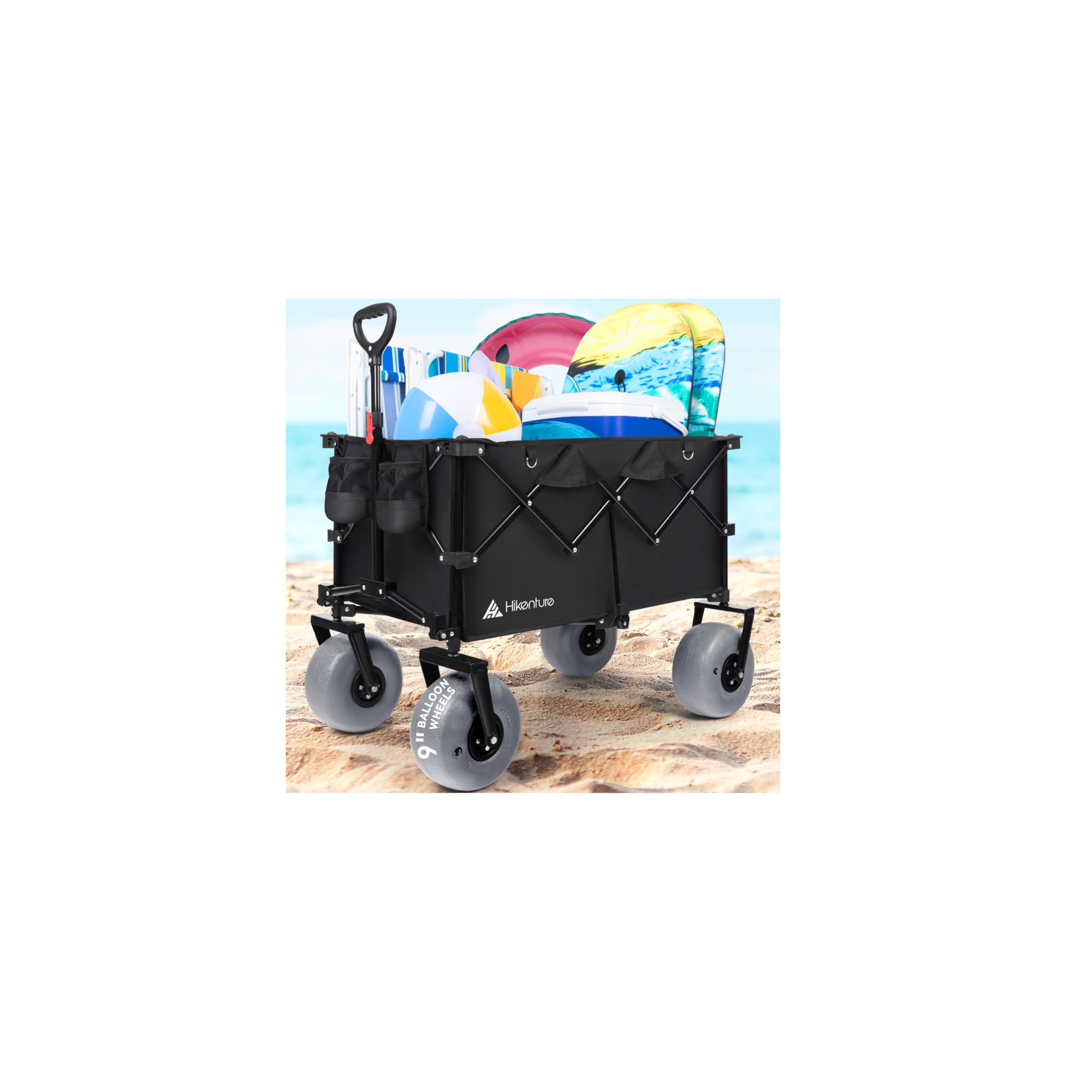 Photo 1 of **WHEELS NOT DAMAGED JUST NEED AIR**Hikenture Beach Wagon with Balloon Wheels, 9" PU Tires Collapsible Wagon, 308lbs Heavy Duty Beach Cart with Big Wheels for Sand, Large Capacity Utility Wagons Carts Foldable (Grey Wheels)