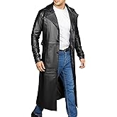 Jild Vintage Classic Leather Trench Coat Men - Full Length Duster Overcoat Lambskin Leather Long Coats for Men