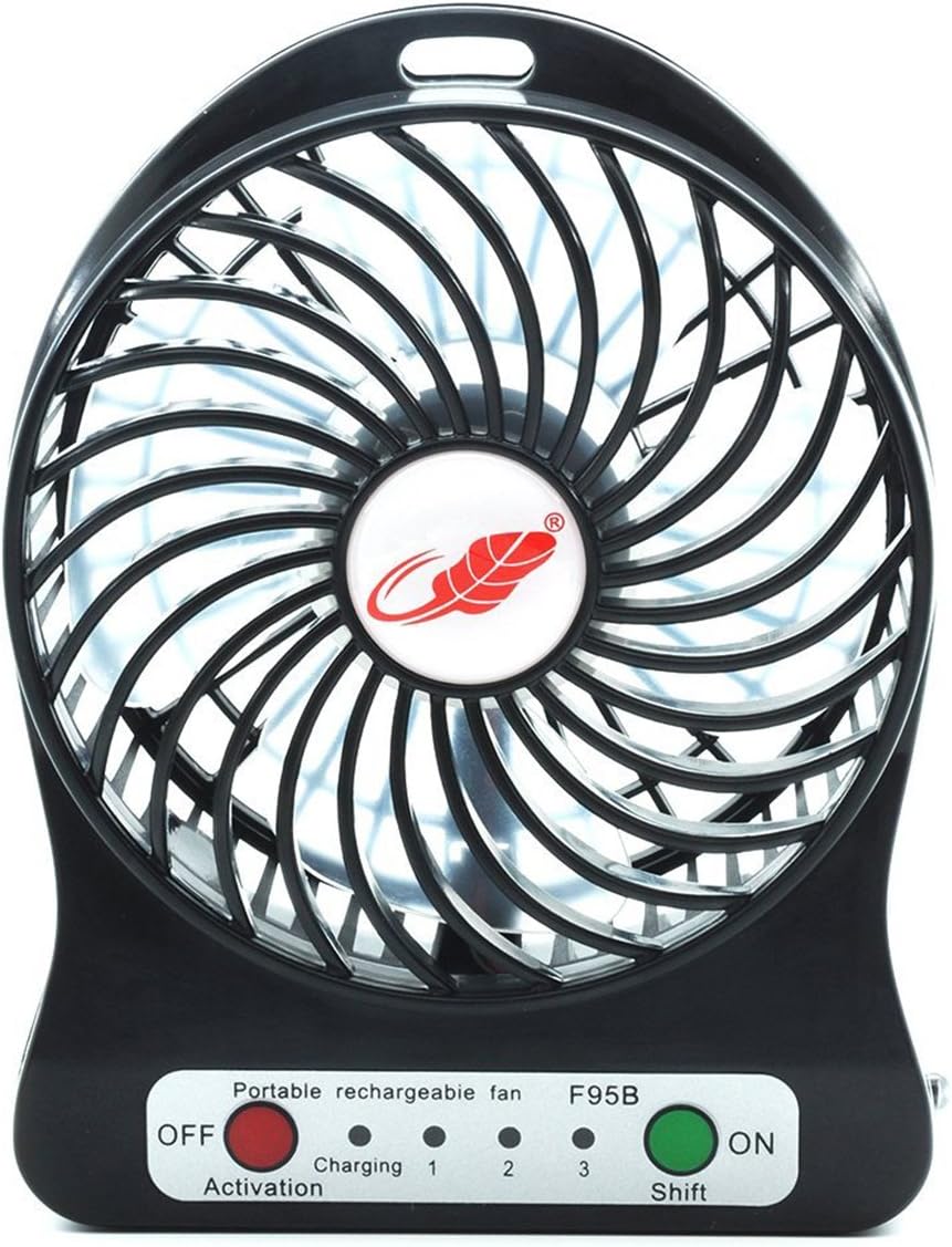 F95B Portable USB Rechargeable 3-Level Speed Adjustable Mini Electric Fan Desk Fan with LED Light (Black)
