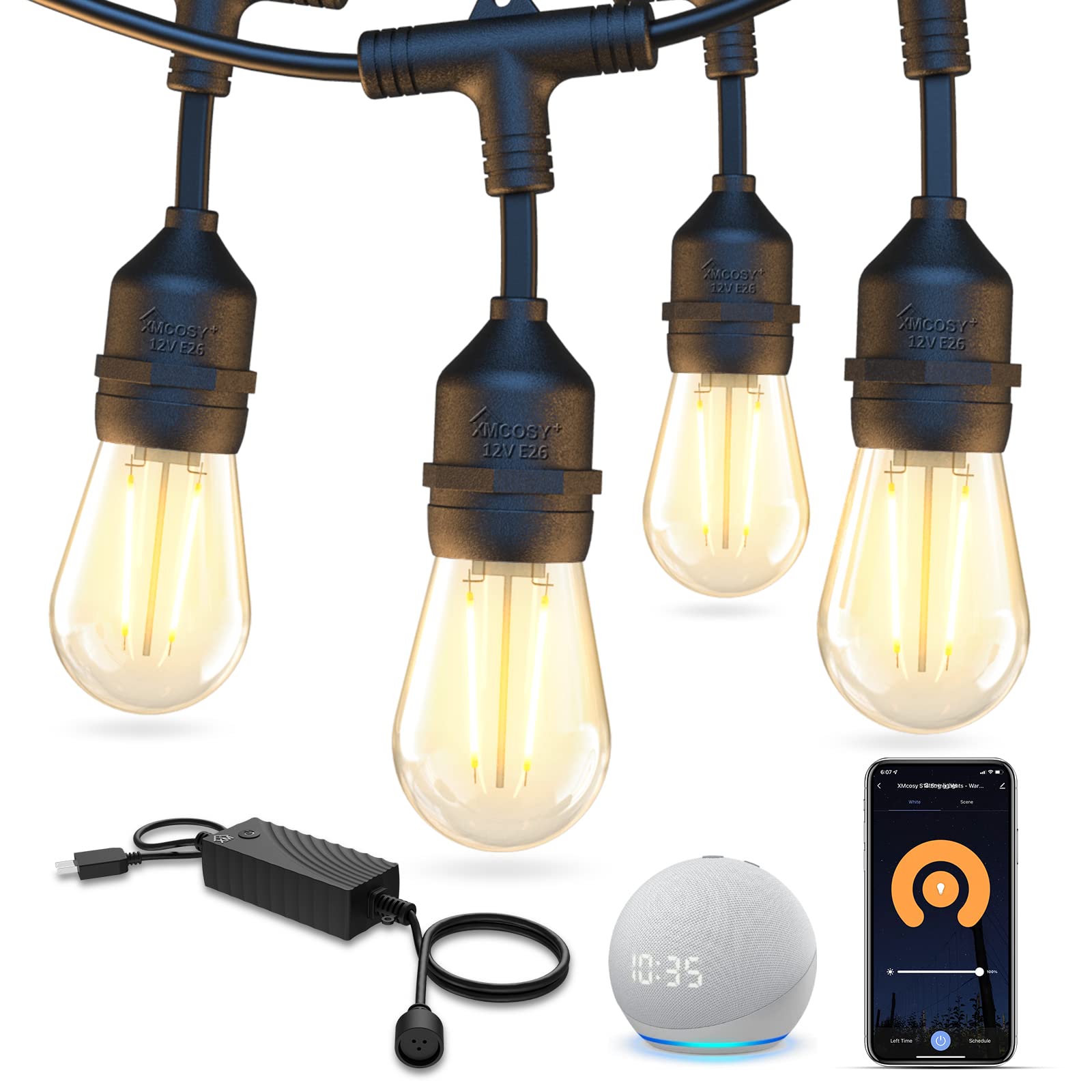Photo 1 of XMCOSY+ Outdoor String Lights, Smart Patio Lights 49Ft, APP WiFi Control, Work with Alexa, Waterproof Dimmable Edison Outdoor Lights for Patio Outside
