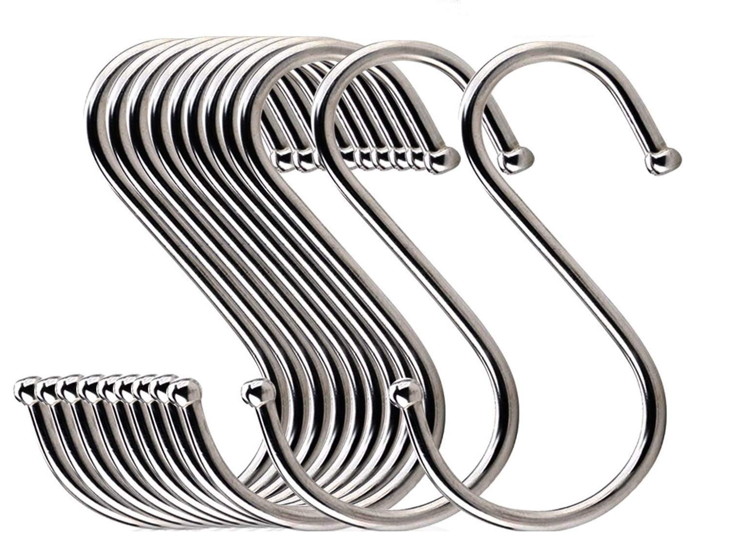 Lysas 20-Pack Round S Shaped Hooks Hangers for Kitchen, Bathroom, Bedroom and Office