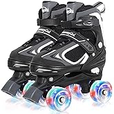 MammyGol Roller Skates for Boys Girls, 4 Sizes Adjustable Quad Skates for Kids with All Light up Wheels, Full Protection for Toddler's Indoor and Outdoor Sports