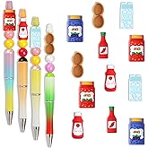 12PCS 3D Sauce Bottles Silicone Focal Beads for Beaded Pen, Jam Milk Peanut Loose Beads Bulk for Keychain, Food Themed Bead for DIY Handicrafts Jewelry Bracelet Lanyard Pendants Making Accessories