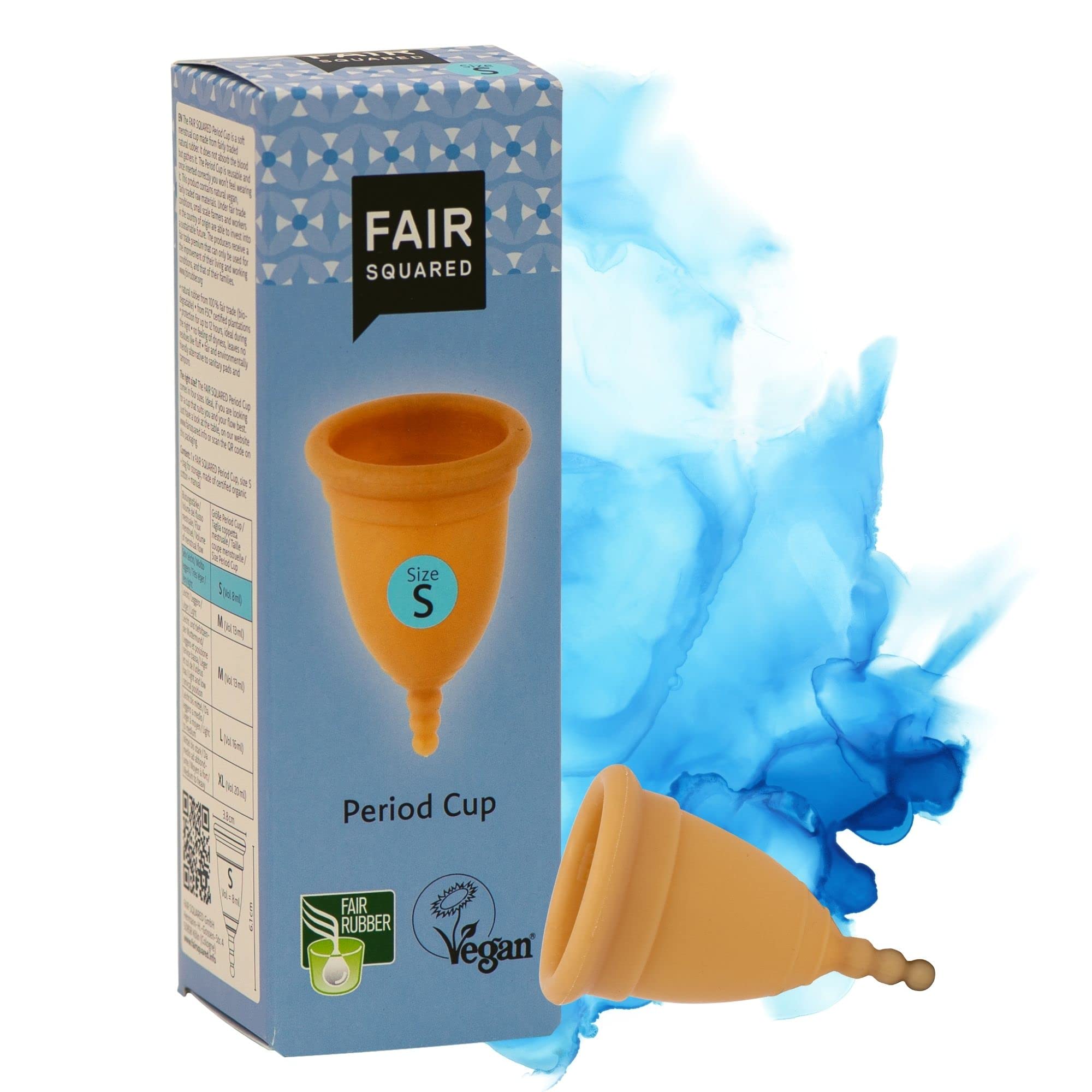 Fair Squared Size S Period Cup Menstrual Cup - Natural Pure Menstrual Cup Made of Natural Rubber from Fair Trade - Vegan and Zero Waste