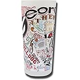 Catstudio Drinking Glass, University of Georgia Glass Cup for Kitchen, 15oz Dishwasher Safe Tumbler for UGA Alumni