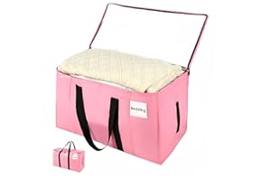 Hijelyn Moving Bags Heavy Duty Pink, Thick Material 180GSM Extra Large Moving Bags with Zippers & Handles, Reusable Storage Totes for Space Saving Waterproof Large Totes for Packaging 2 Pack