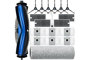 Bluearks 19Pcs Compatible with Ecovacs Deebot X8 Pro Omni,Yeedi S14 Plus Vacuum Cleaner Accessories Kit,1 Rubber Main Brush 1 Mop Roller 6 Side Brush 4 Hepa Filters 6 Vacuum Bags