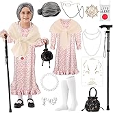 100 Days of School Old Lady Costume Set Grandma Dress Up Cosplay Accessories for Girls 13PCS