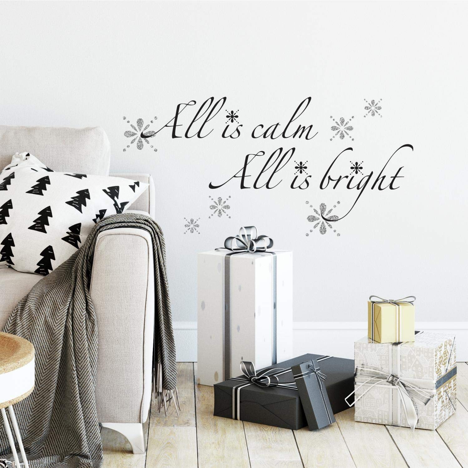 RoomMates All is Calm, All is Bright Quote Peel and Stick Wall Decals with Glitter