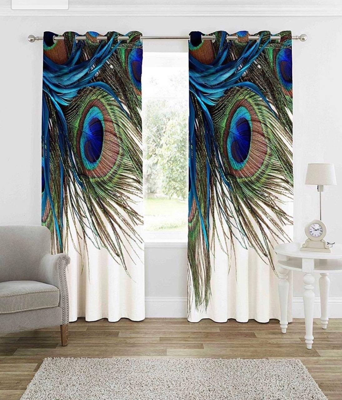 Curtains for Living Room Curtains by, Stunning Peacock Tail Feathers Animals Artwork, Living Room Bedroom Decor Knitting Eyelet Long Door Curtains 1 Only(4 Fit x 7 Fit)