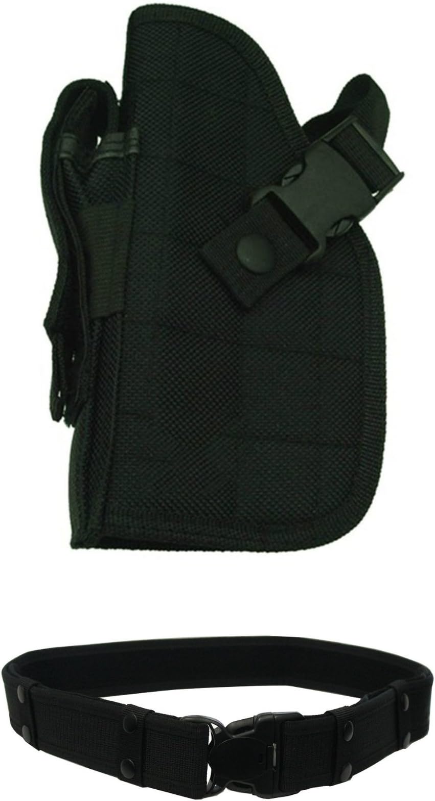 Ultimate Arms Stealth Black Tactical Belt Gun Holster, Left Handed Fits Glock Pistols Any Belt up to 2" Wide + Pistol Web Tactical Duty Belt