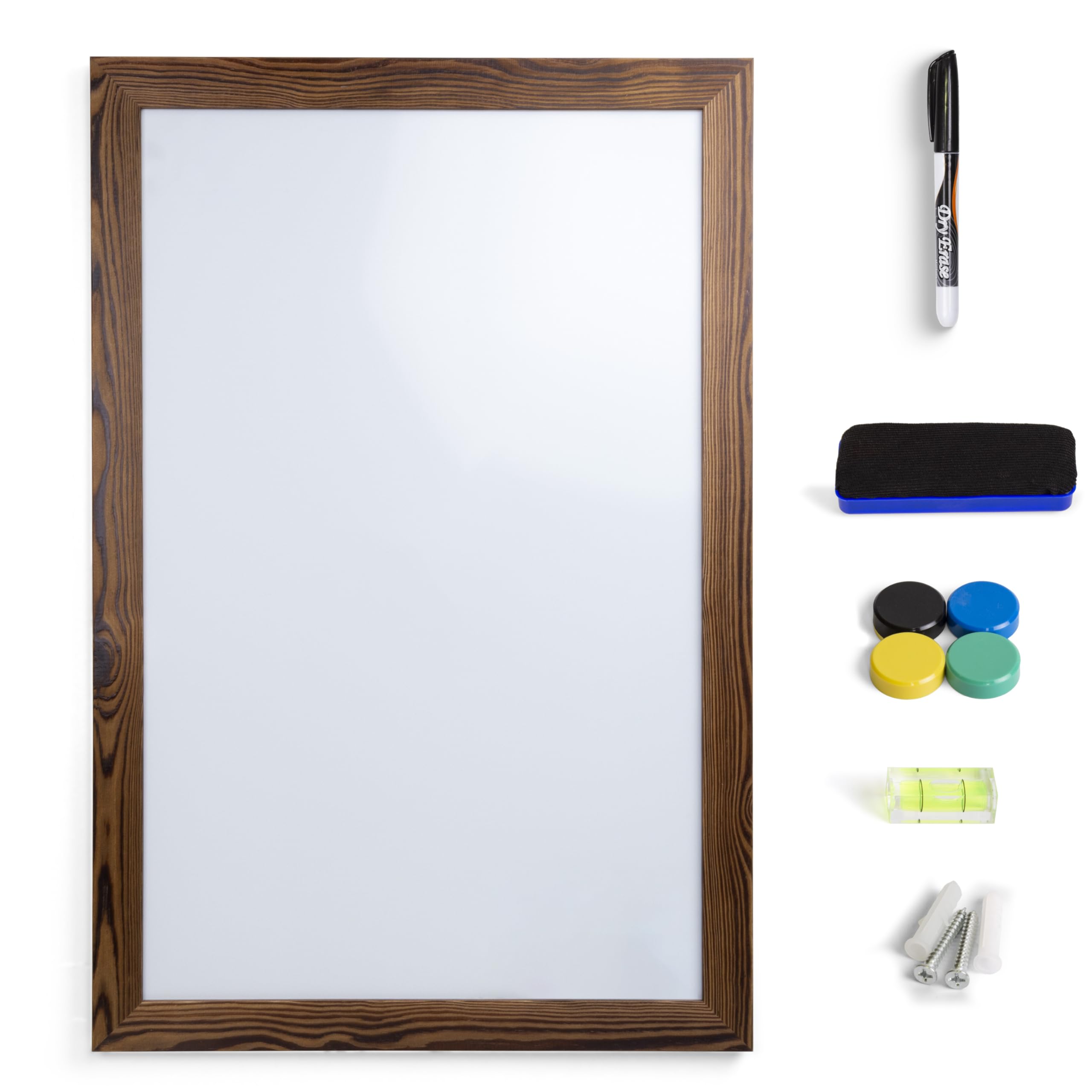 Photo 1 of Real Wooden Framed Magnetic Dry Erase Whiteboard, 24" X 36", Vertical/Horizontal Wall Mount, Includes Black Marker, Eraser and 4 Magnets, by Better Office Products (Rustic Brown)