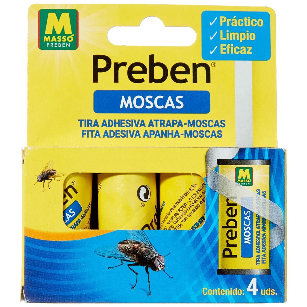 Preben 231277 Fly Trap Strip 4 Un, Yellow, 23 x 11 x 2.2 cm