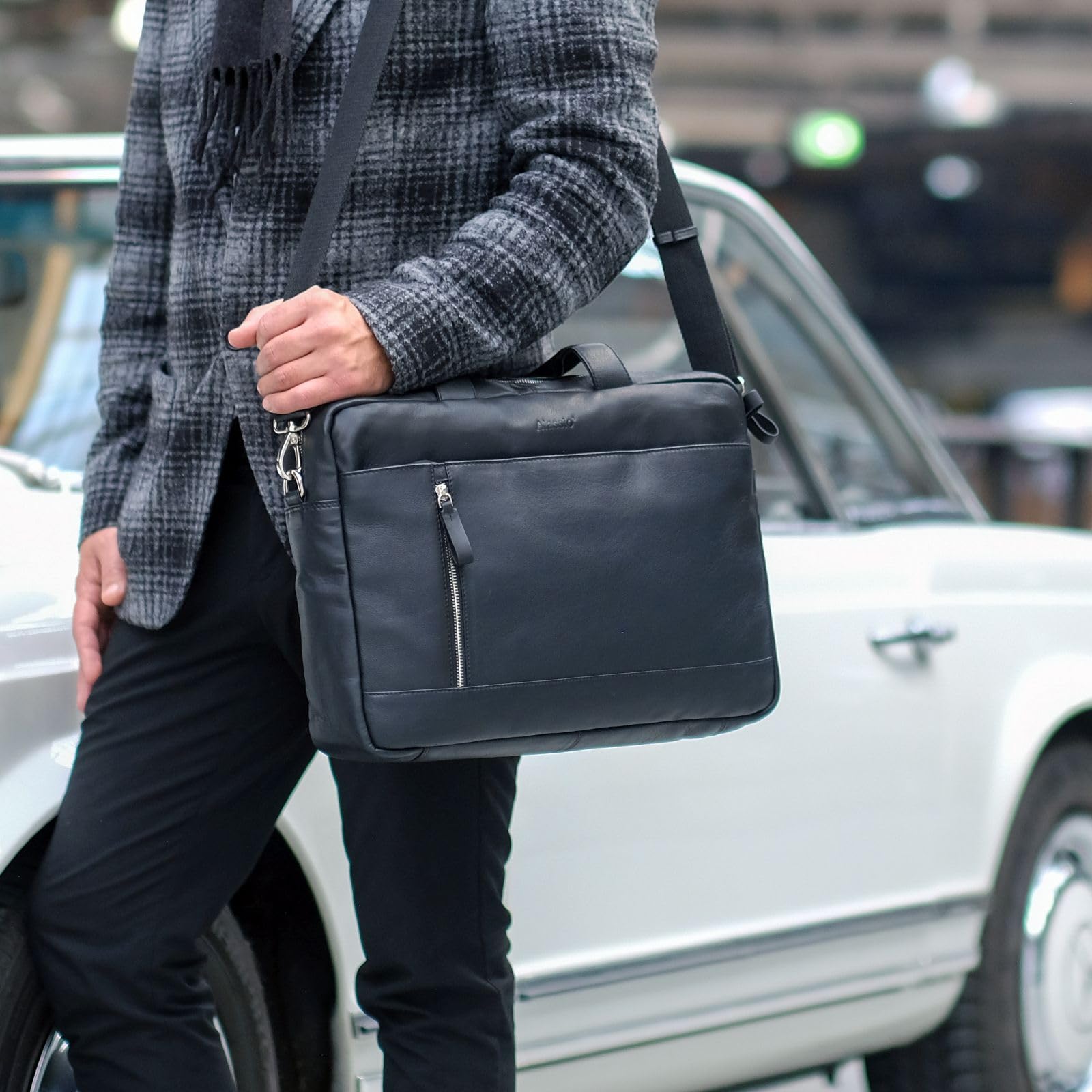 Alassio 47034 - Laptoptasche Tiber, Schultertasche für 15 Zoll Notebooks, Umhängetasche aus Echtleder, Tasche mit gepolstertem Laptopfach und Reißverschluss Hauptfach in schwarz, ca. 28 x 41 x 9,5 cm 3