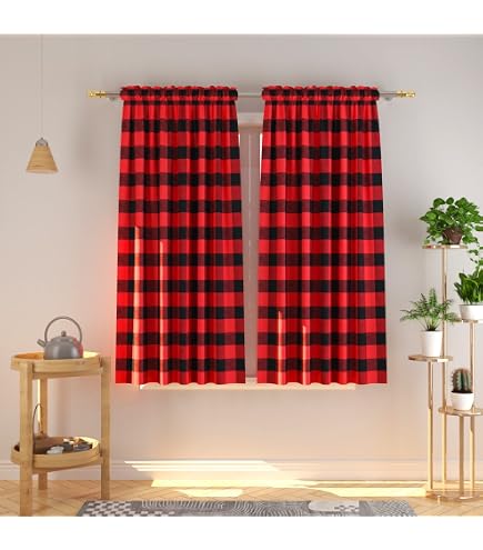NATUS WEAVER Buffalo Check Window Valance - 14" X 90" Sky Blue & White Farmhouse Curtain Panel - View #3
