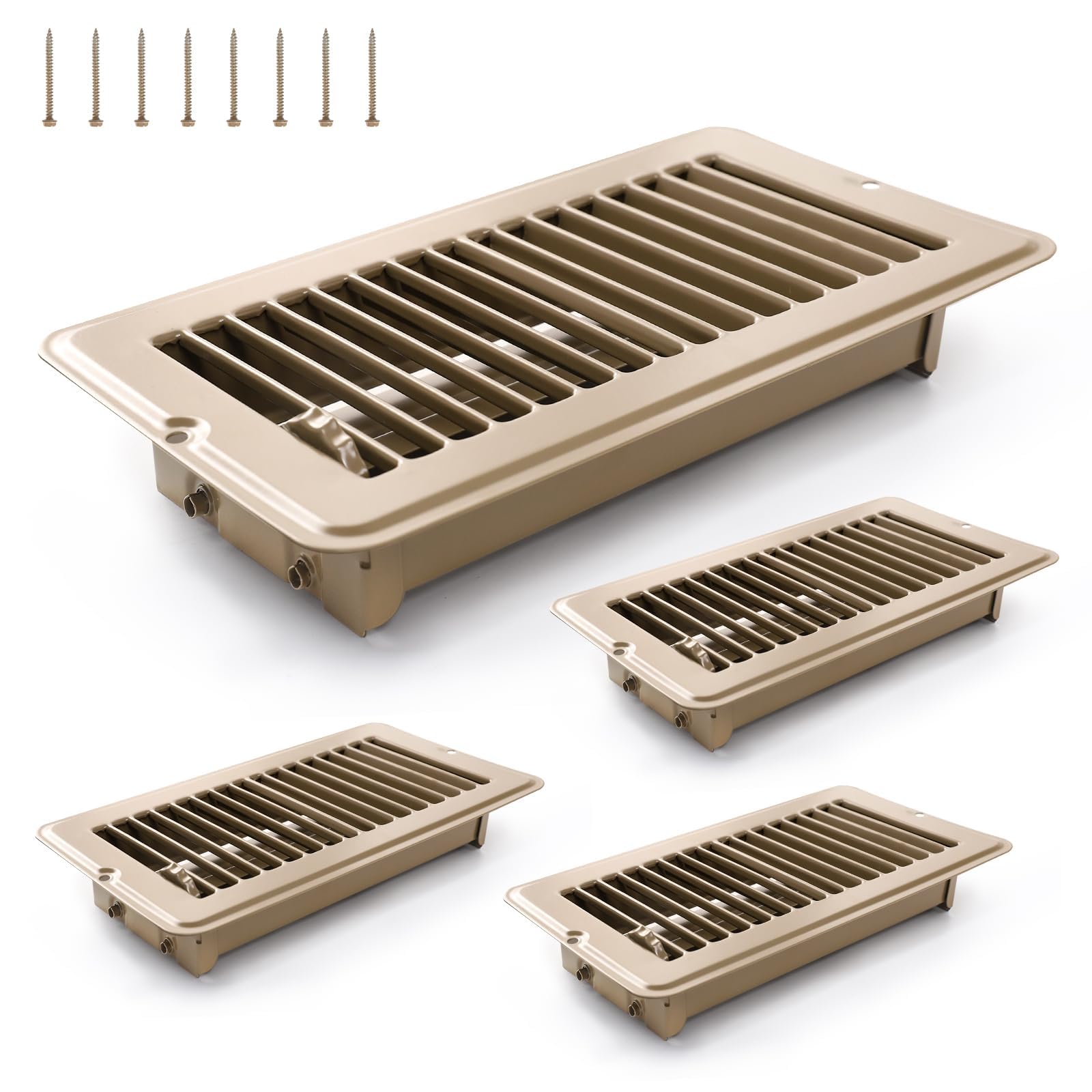 Photo 1 of 4 Pcs 4" x 8" Floor Register Vents RV Vent Cover Heavy Duty Metal Register Vent for Mobile Home Floor Heater (Brown)