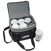 Drink Caddy Insulated Portable Drink Carrier Reusable Coffee Cup Holder with Shoulder Strap for Food Delivery and Takeout Easily Secures 6 Hot or Cold Beverages with Adjustable Height Zipper Closure